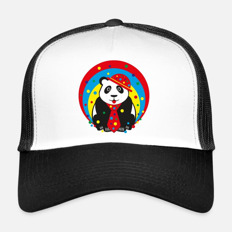 Fasching Panda mit Hut und Krawatte. - Trucker Cap - Weiß/Schwarz