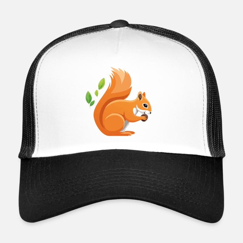 Verspielter Eichhörnchen-Print mit Blättern - Trucker Cap - Weiß/Schwarz