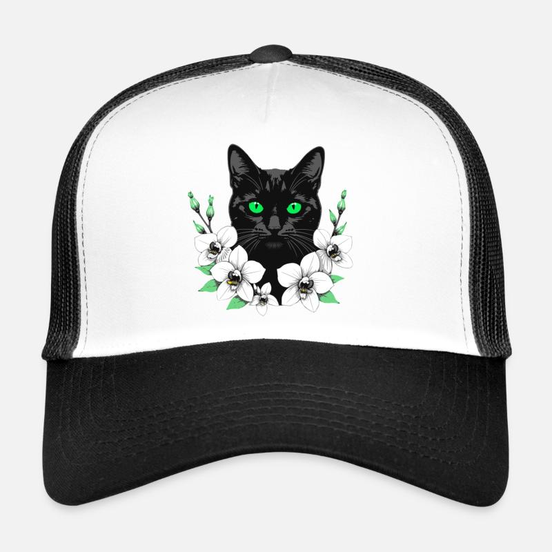 Fleur Chat - Casquette trucker  - blanc/noir