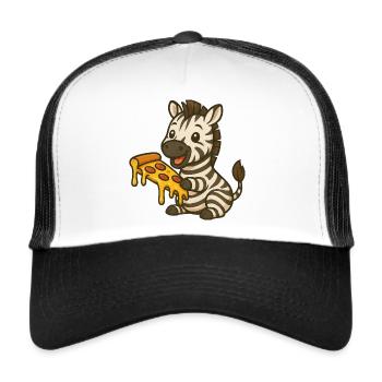 Niedliches Zebra Cartoon Pizza Pizzaliebhaber Ess - Trucker Cap - Weiß/Schwarz - Vorne