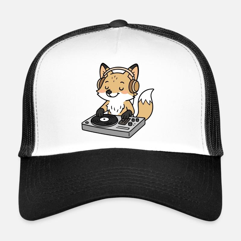 Un renard en DJ avec des écouteurs à la table de mixage Casquette trucker 