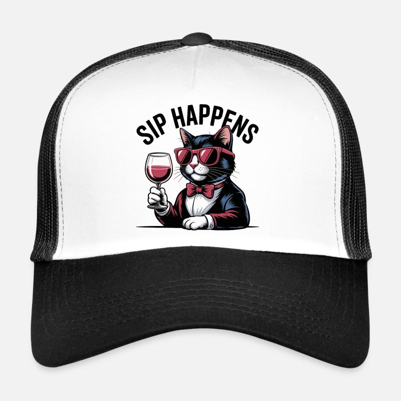 Sip Happens Cat Wine Lover Casquette trucker 