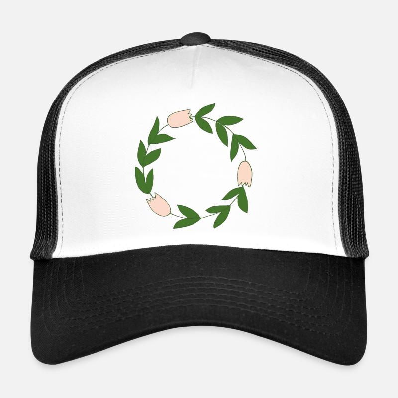Elegant flower wreath with delicate blossoms - Trucker Cap - white/black