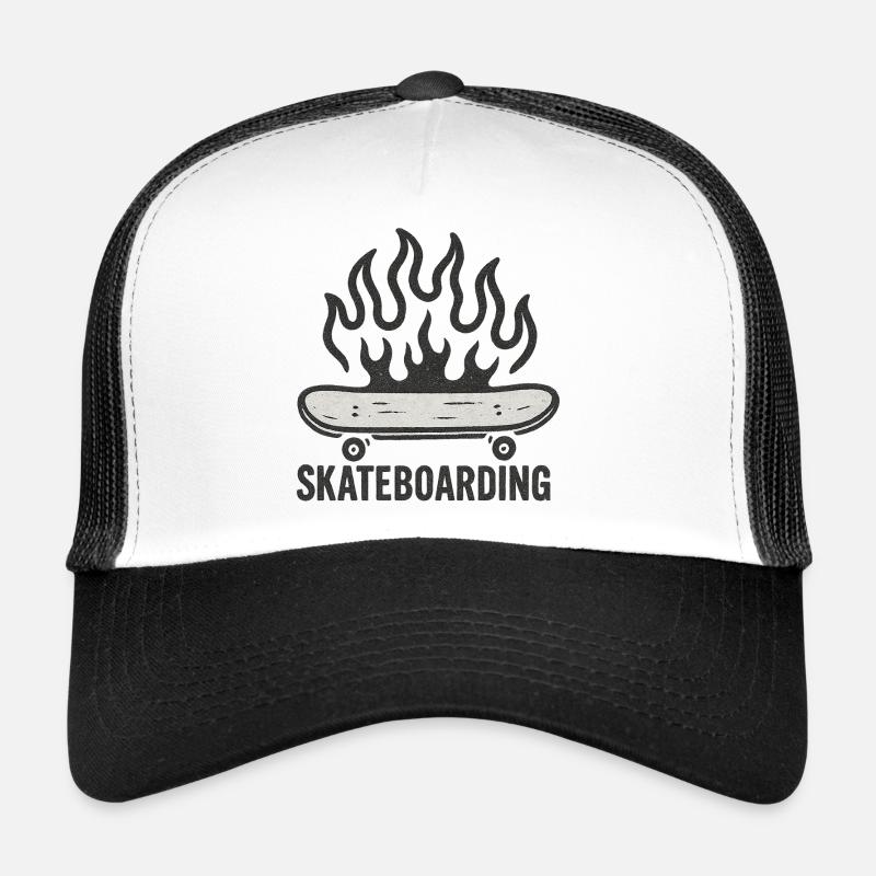 Flammen Skateboarding Illustration - Trucker Cap - Weiß/Schwarz