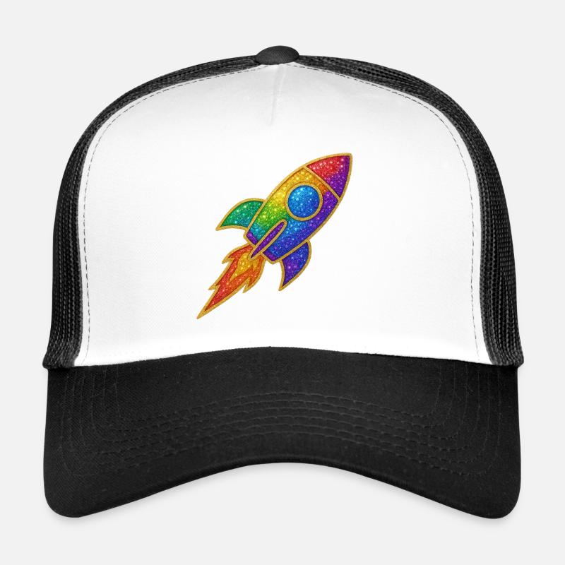 Regenbogen Rakete Glitzer Design - Trucker Cap - Weiß/Schwarz