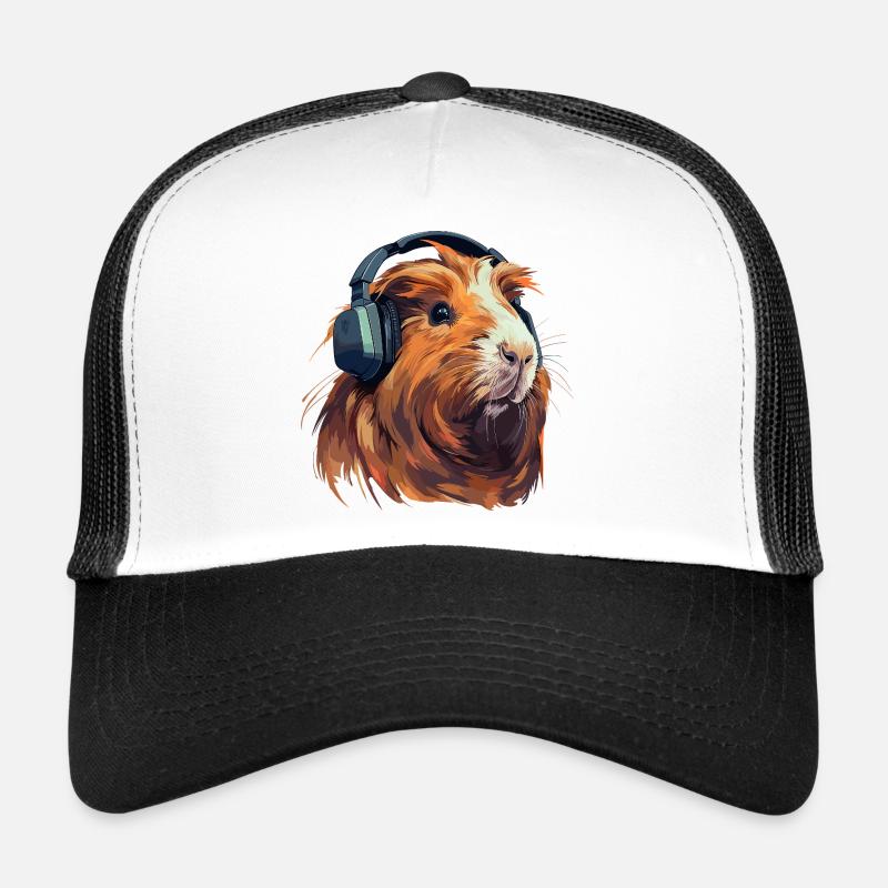 Meerschweinchen mit Kopfhörern - Trucker Cap - Weiß/Schwarz