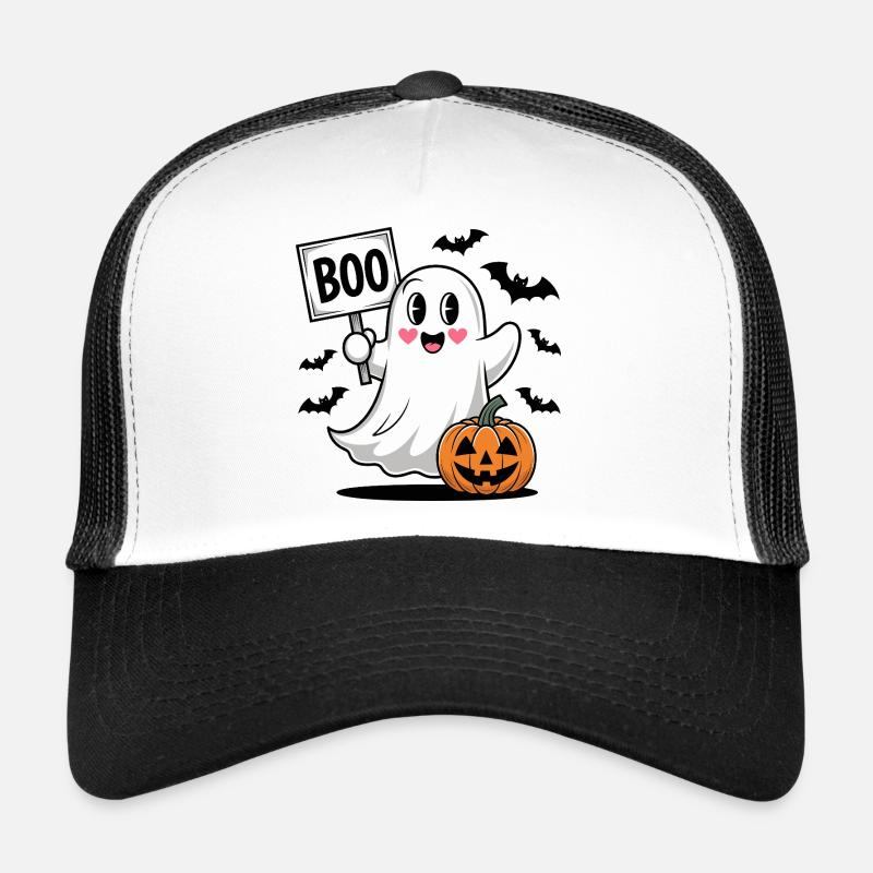 Halloween Boo Geist mit Kürbis - Trucker Cap - Weiß/Schwarz