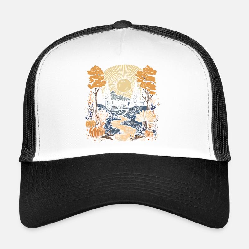 Herbstliche Traumlandschaft mit Bergen - Trucker Cap - Weiß/Schwarz