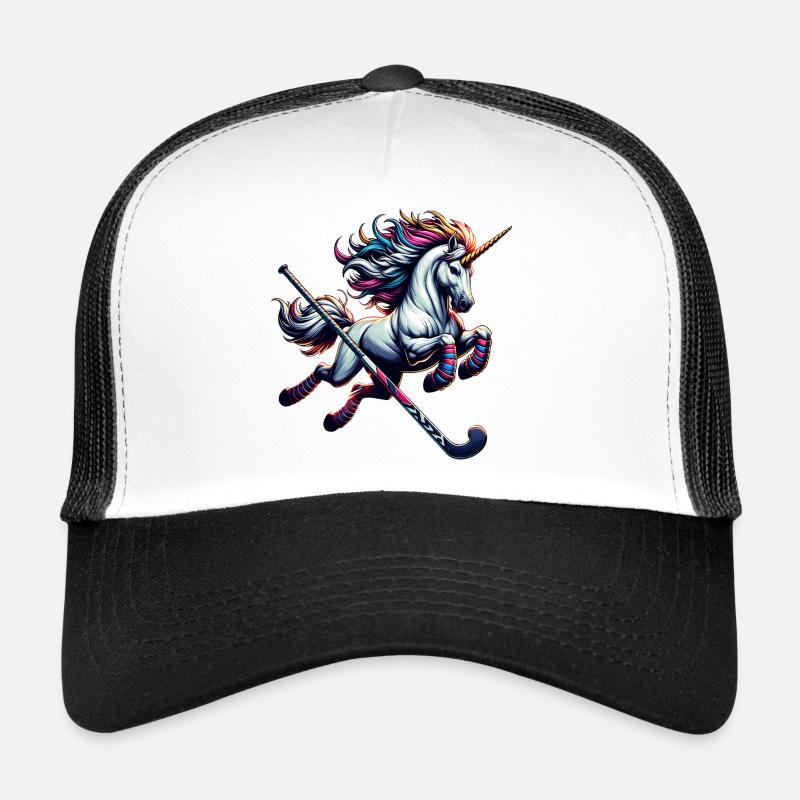Eishockey Einhorn Mit Schläger Fantasy Power - Trucker Cap - Weiß/Schwarz