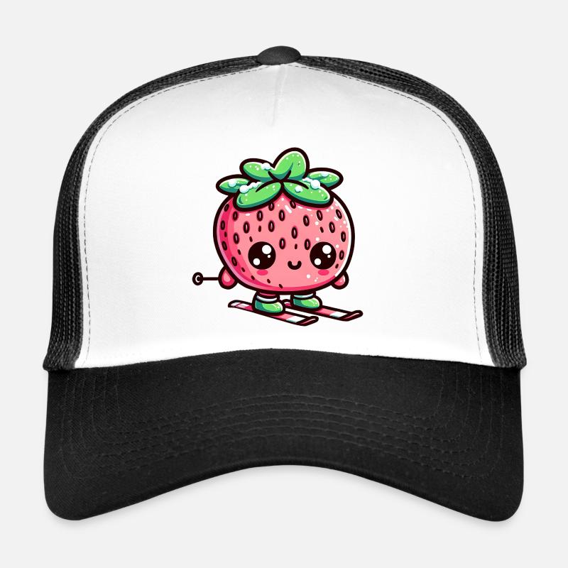 Kawaii strawberry while skiing winter fun Trucker Cap