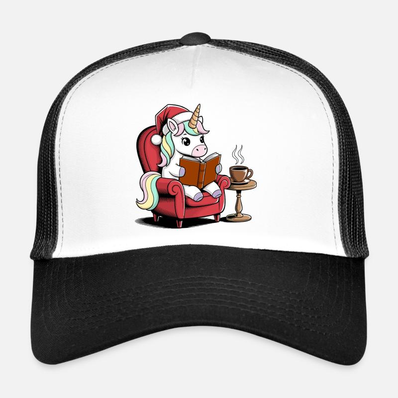 Einhorn mit Weihnachtsmütze liest ein Buch Trucker Cap