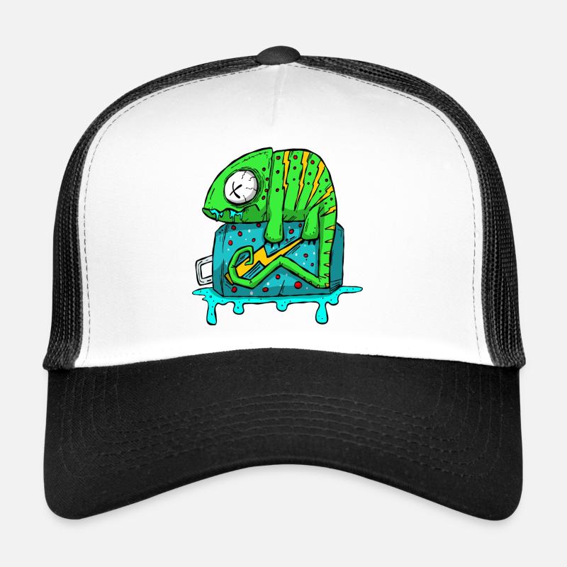 Chamäleon Energydrink Dose. Cartoon Comic Grafitti Trucker Cap