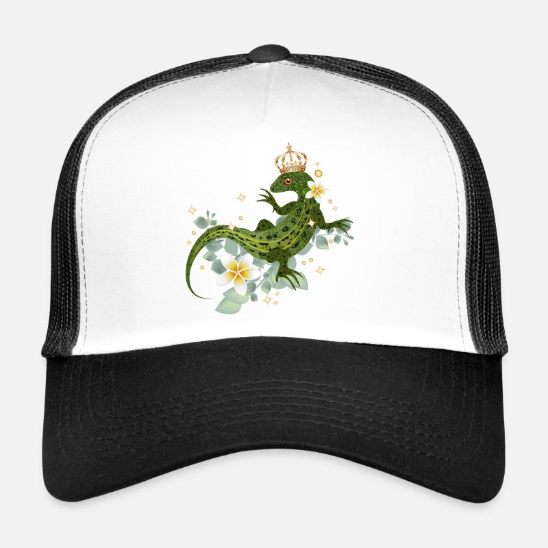 Gekrönte Eidechse mit Blüten und Glanzakzenten Trucker Cap
