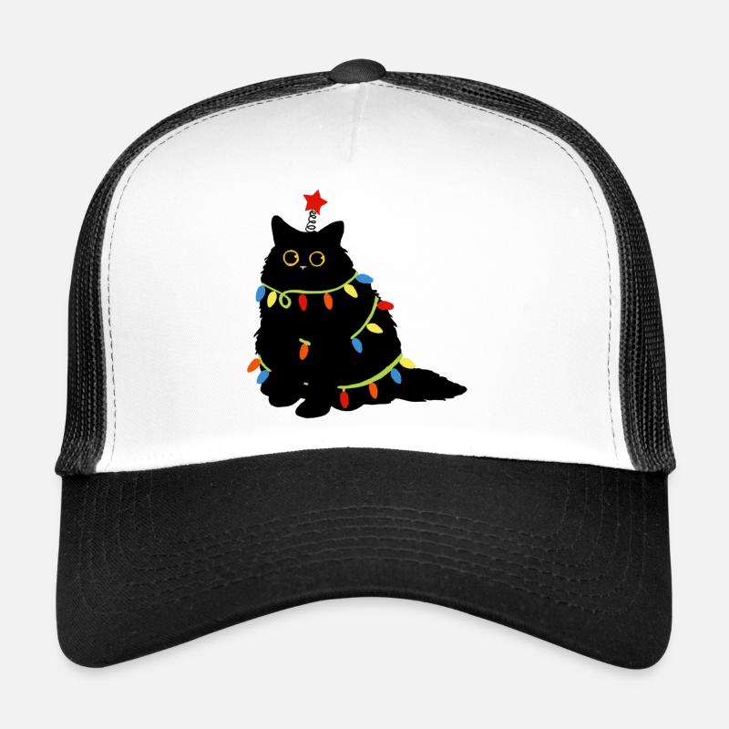 Weihnachtskatze mit Lichterketten - Trucker Cap - Weiß/Schwarz