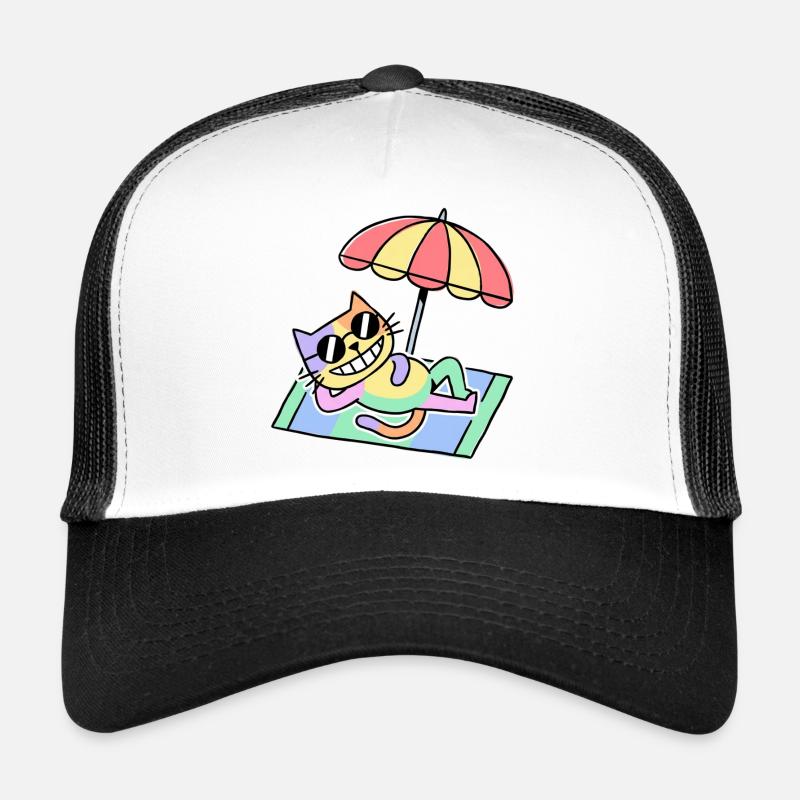 Strandkatze Pop-Art Lounge unter Sonnenschirm Trucker Cap