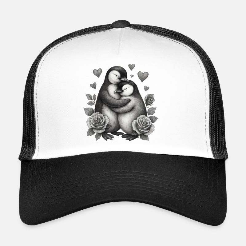Hugging penguins with roses - Trucker Cap - white/black