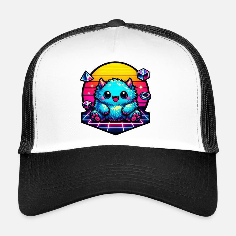 Neon-Puschelmonster - Trucker Cap - Weiß/Schwarz