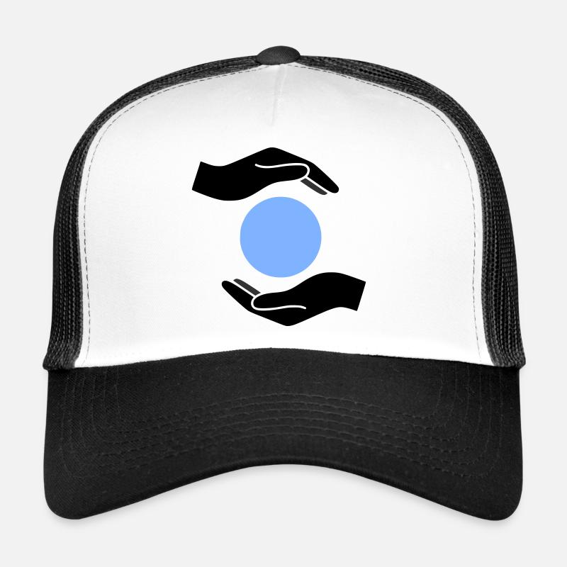 Hände Schutz Kugel Welt Trucker Cap