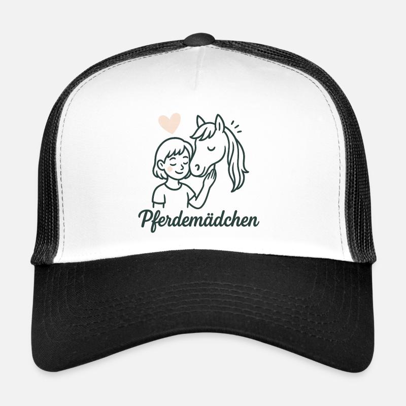 Pferdemädchen und Pferdefreund Linienkunst - Trucker Cap - Weiß/Schwarz
