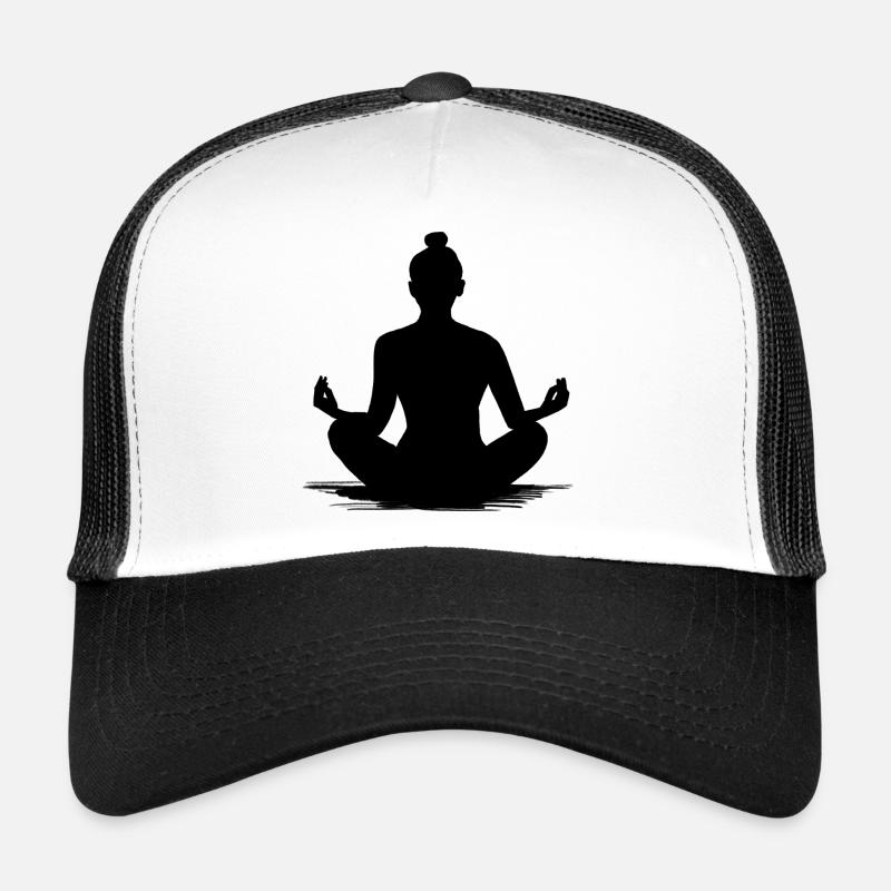 Yoga-Meditation Silhouette - Illustration - Trucker Cap - Weiß/Schwarz