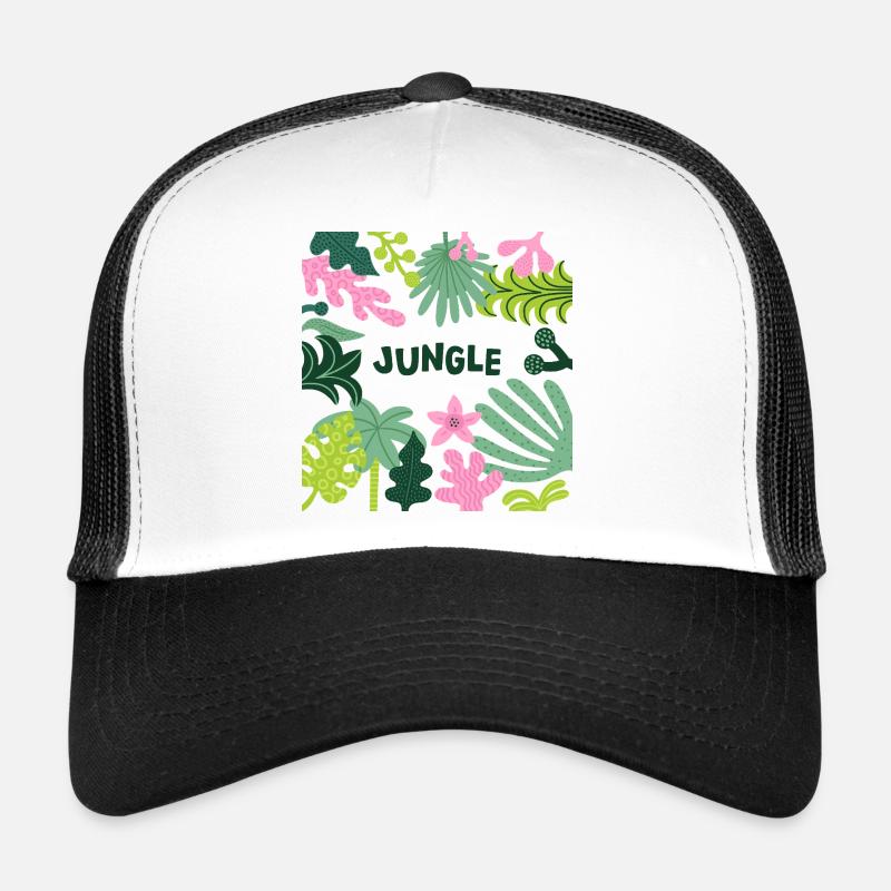 Motif de feuilles tropicales de la jungle Conception de la nature - Casquette trucker  - blanc/noir