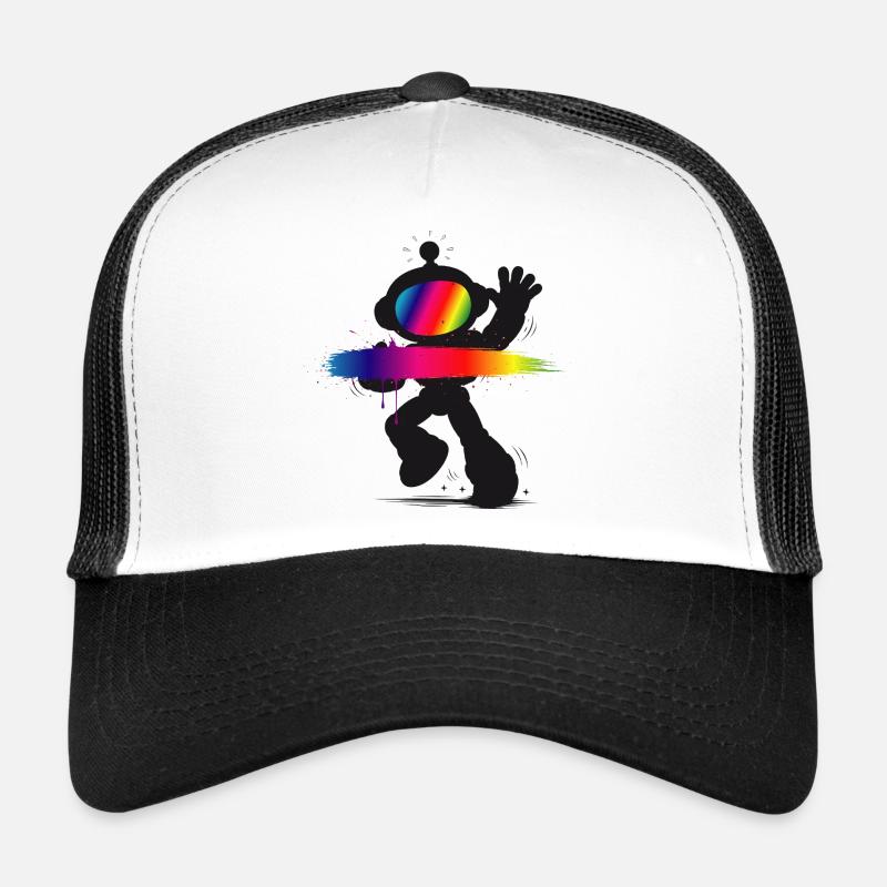 Robot Silhouette Rainbow Splash Design Trucker Cap