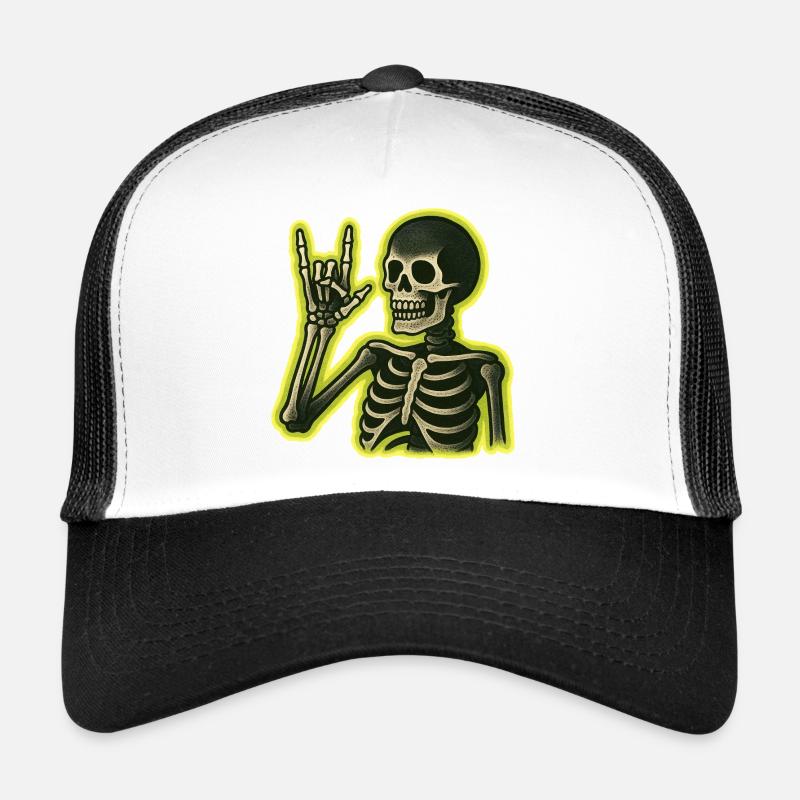 Neon Skeleton Rock Sign Trucker Cap