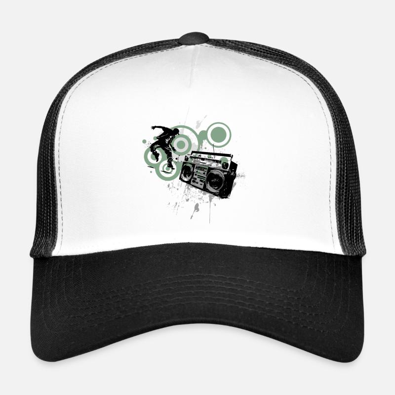 Boombox Graffiti Retro Circles Frutiger Metro - Trucker Cap - Weiß/Schwarz