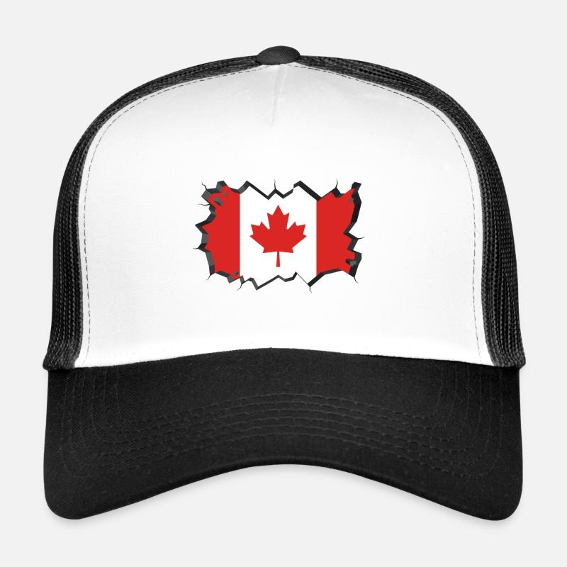 Drapeau du Canada Feuille d'érable Feuille d'érable Canada - Casquette trucker  - blanc/noir