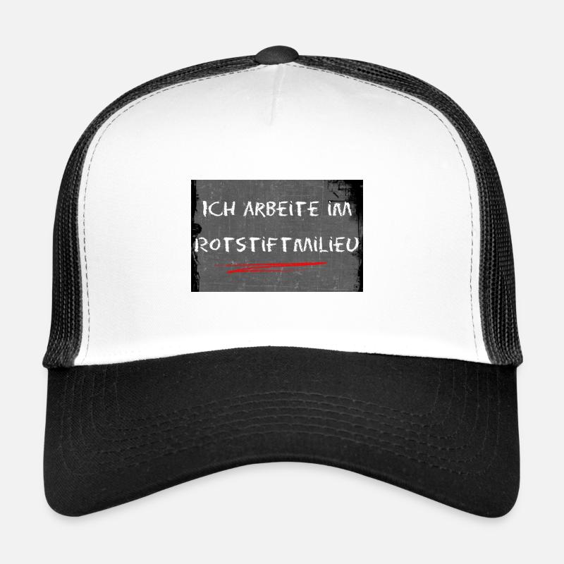 Rotstiftmilieu Lehrer Lehrerin Referendar Spruch - Trucker Cap - Weiß/Schwarz
