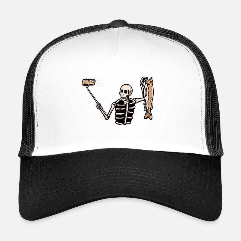 Fishing Skeleton Selfie - Trucker Cap - white/black