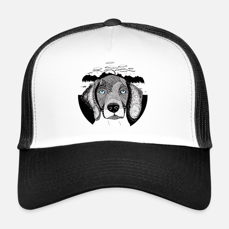 Hund Portrait Zentangle - Trucker Cap - Weiß/Schwarz