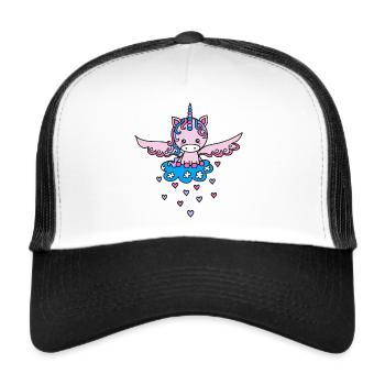 Süßes rosa Einhorn Flügel Wolke Herzen Kawaii - Trucker Cap - Weiß/Schwarz - Vorne
