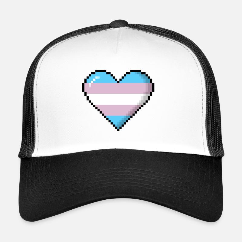 Transgender Pride 8Bit Pixel Herz - Trucker Cap - Weiß/Schwarz