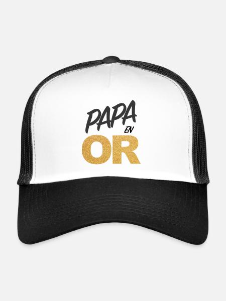 Papa en Or - Casquette trucker  - blanc/noir - Devant
