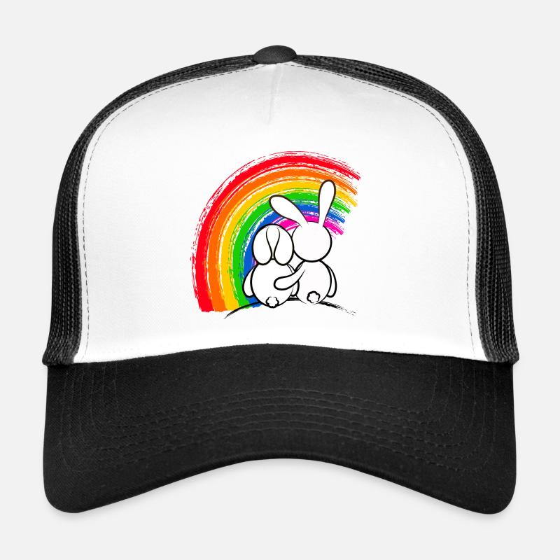 Lapins devant la Pride Arc-en-ciel - Casquette trucker  - blanc/noir