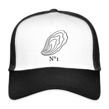 Huître n°1 /ostréiculteur / vin / citron - Casquette trucker  - blanc/noir - Devant