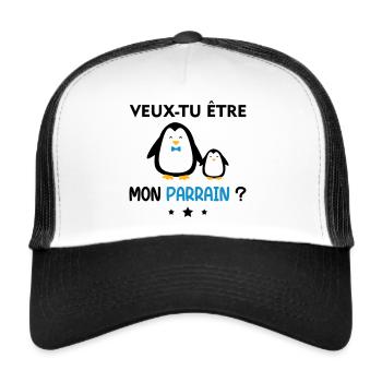 Veux-tu être mon parrain ? grossesse, pingouin - Casquette trucker  - blanc/noir - Devant