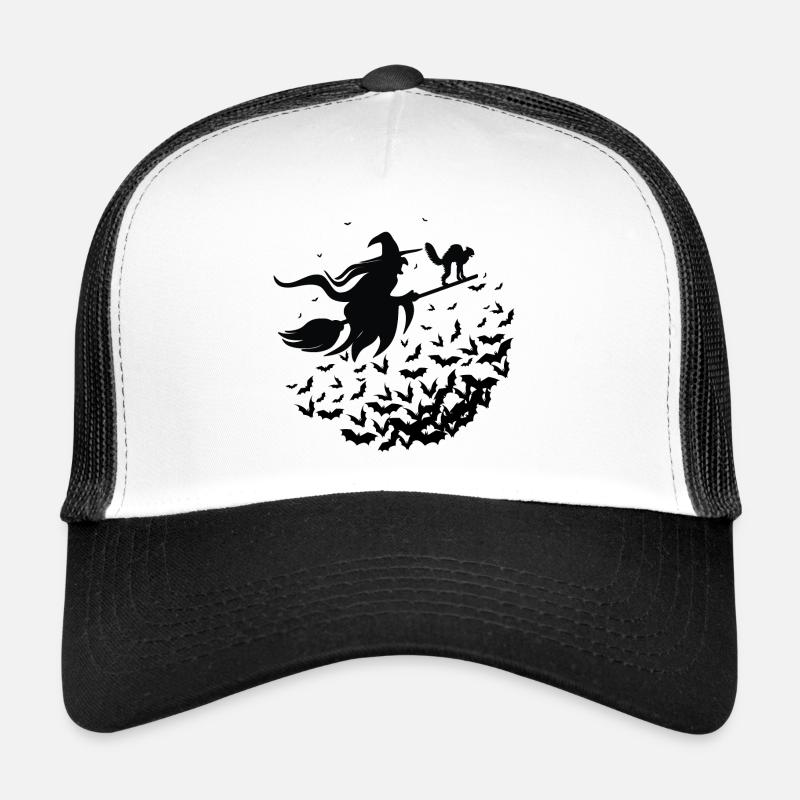 Sorcière et son chat sur son Balai - Halloween Casquette trucker 