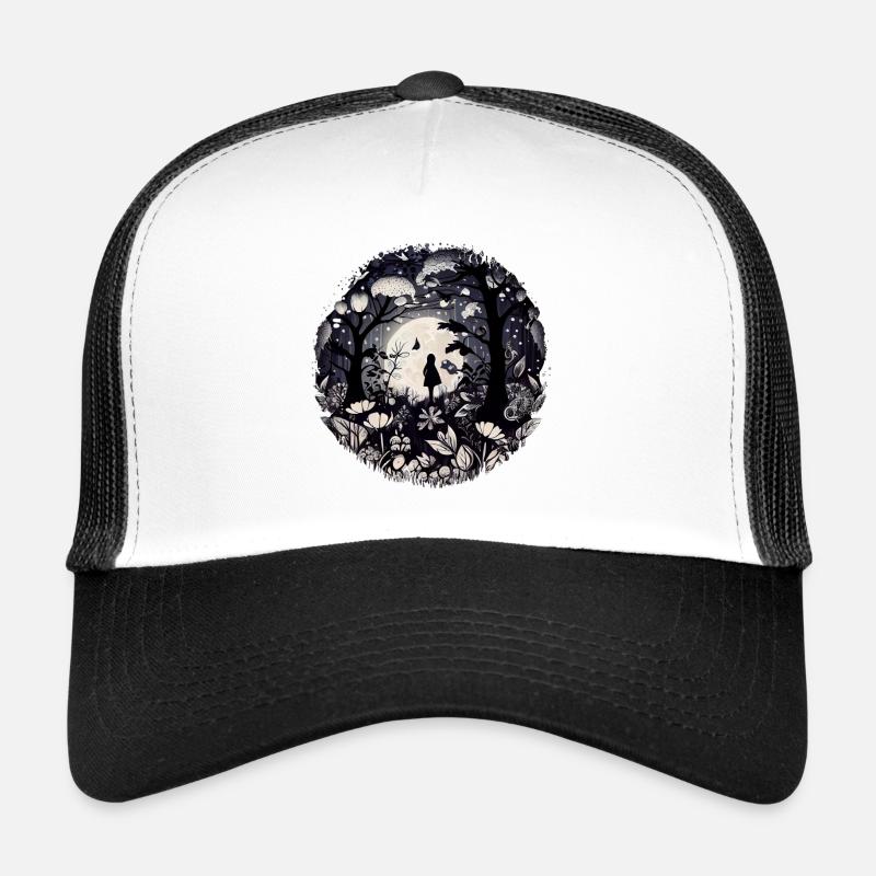 Mädchen in mystischem Märchenwald mit Blumen - Trucker Cap - Weiß/Schwarz