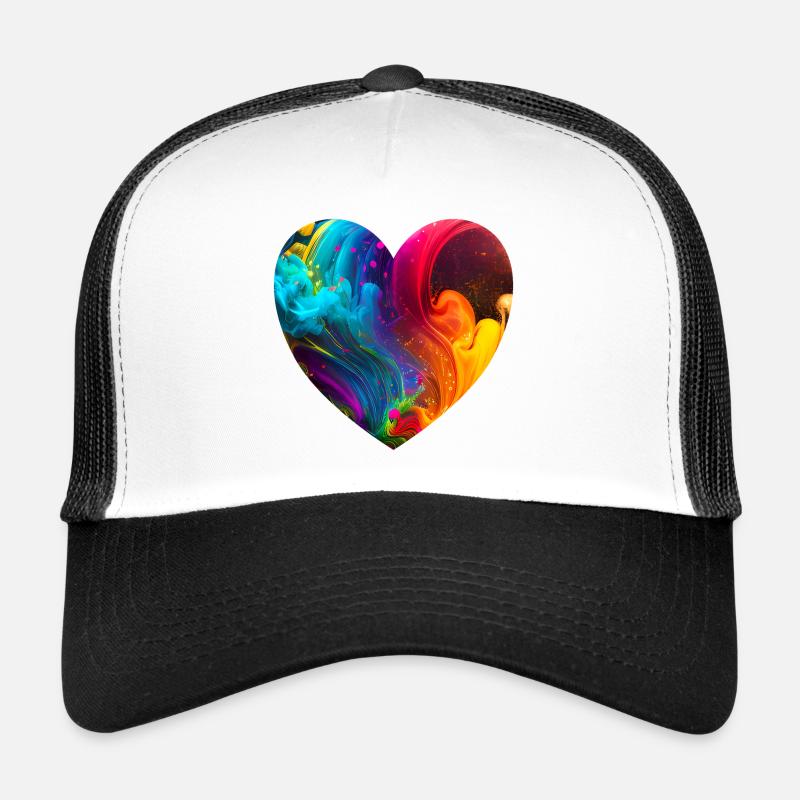 Herz mit bunten Farben - Trucker Cap - Weiß/Schwarz