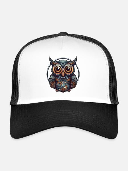 Dessin animé de style médiéval hibou, géométrique - Casquette trucker  - blanc/noir - Devant