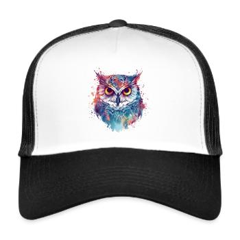 Aigle hibou mauvais œil coloré - Casquette trucker  - blanc/noir - Devant