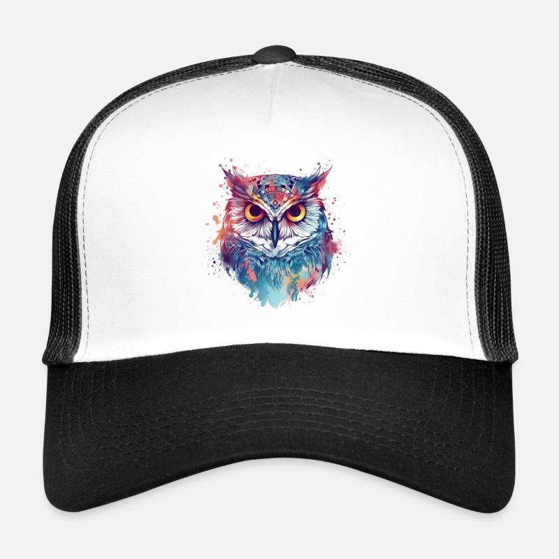 Uhu Eule Böser Blick bunt - Trucker Cap - Weiß/Schwarz