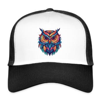 Indie-style owl with colorful feathers - Trucker Cap - white/black - Front