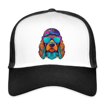 Cooler Hund mit Sonnenbrille - Trucker Cap - Weiß/Schwarz - Vorne