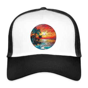 Sunset on the beach with palm trees - Trucker Cap - white/black - Front