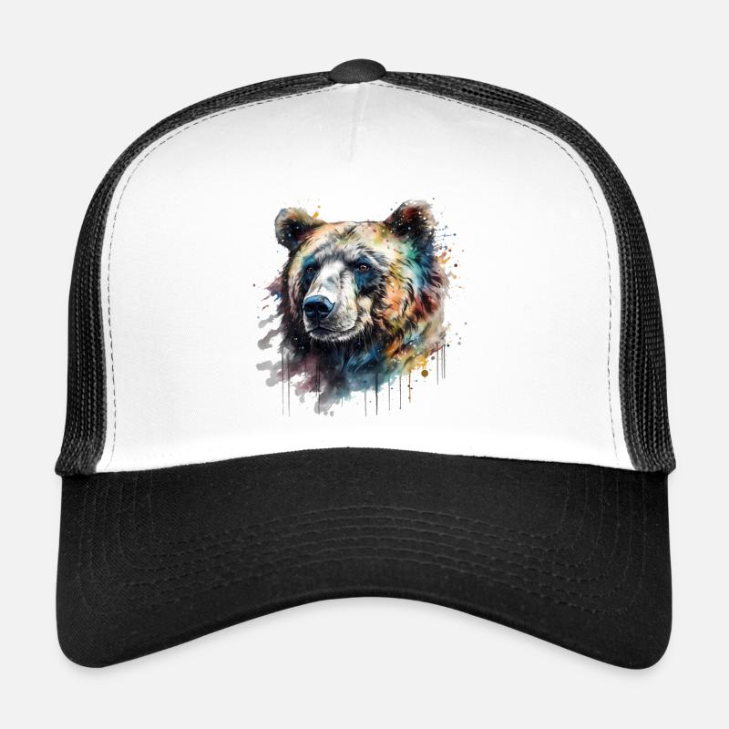 Cooles Buntes Aquarell Bär - Trucker Cap - Weiß/Schwarz
