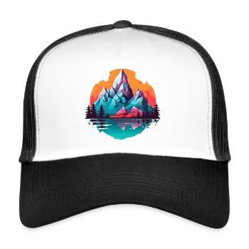 Buntes Berg Panorama - Trucker Cap - Weiß/Schwarz - Vorne