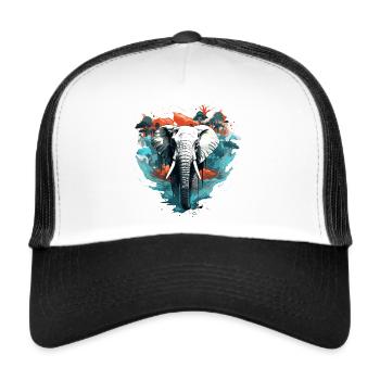 Künstlerischer Elefant - Trucker Cap - Weiß/Schwarz - Vorne